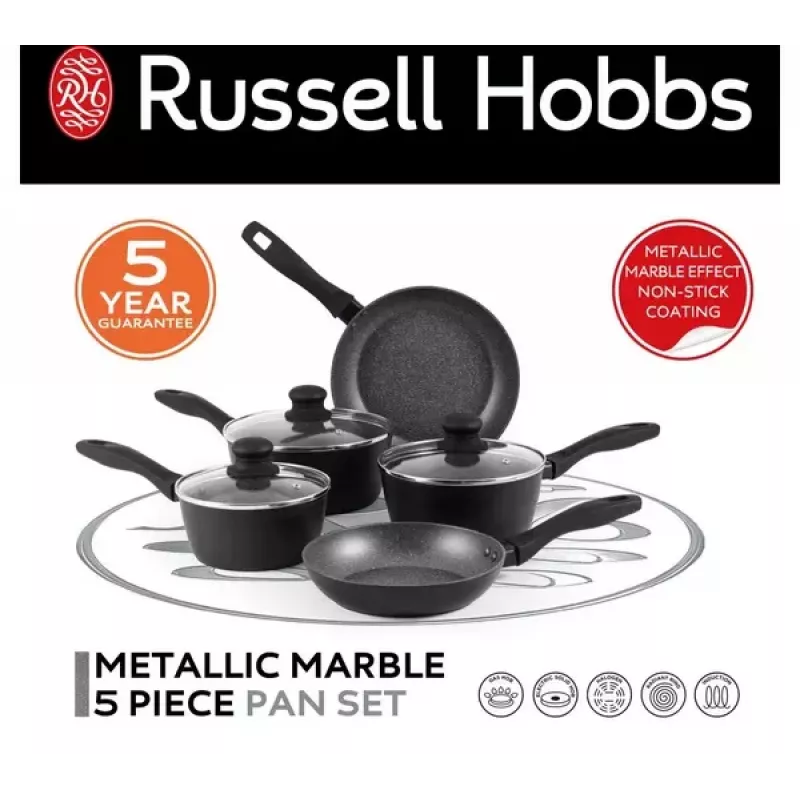 Conjunto de 5 frigideiras Russell Hobbs Metallic Marble RH02814EU7 – revestimento antiaderente, vários tamanhos