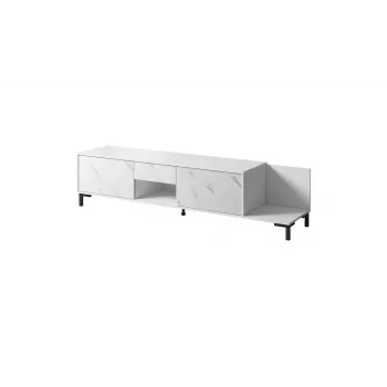 Móvel de TV Cama Meble MARMO 2D1S1K, 195x40x47,5 cm, branco mate/tampo superior branco mármore