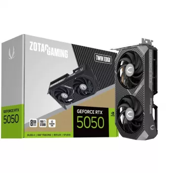 Placa gráfica ZOTAC GeForce RTX 5050 Twin Edge — 8 GB GDDR6, 128-Bit, PCIe x8 5.0, refrigeração ativa com ventoinha dupla