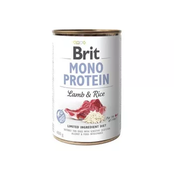 Comida húmida Brit MONO PROTEIN Cordeiro com arroz 400 g – lata, para cães adultos, proteína única, sem conservantes