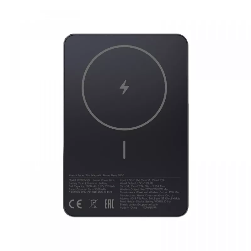 Carregador portátil Xiaomi PowerBank super fino magnético 5000, 5000 mAh, fixação magnética