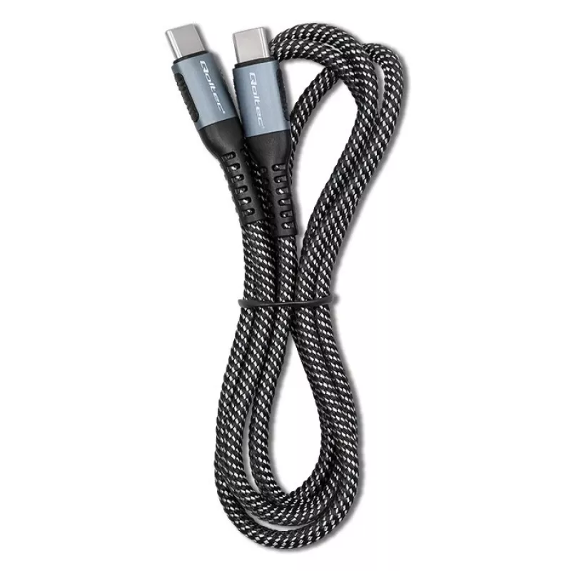 Cabo Qoltec USB 2.0 Type-C para USB 2.0 Type-C 100W QC 3.0 PD 1m Preto