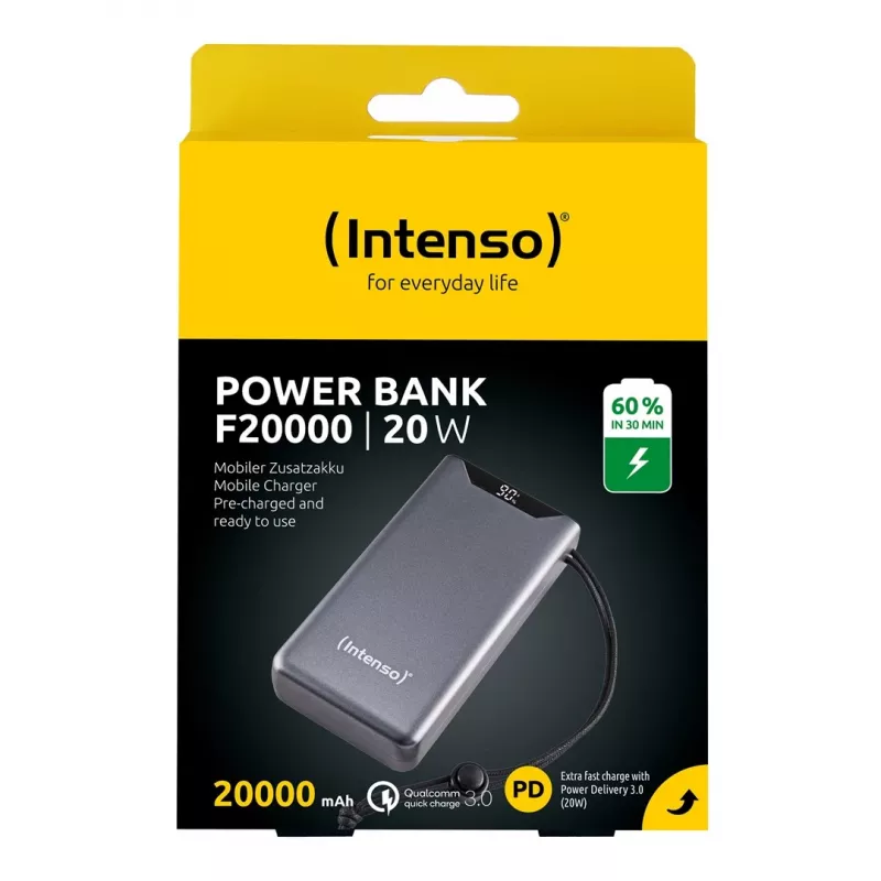Powerbank INTENSO 7332054 — 20000 mAh, PD 3.0 & QC 3.0, 20 W, USB-A + USB-C, cinzento
