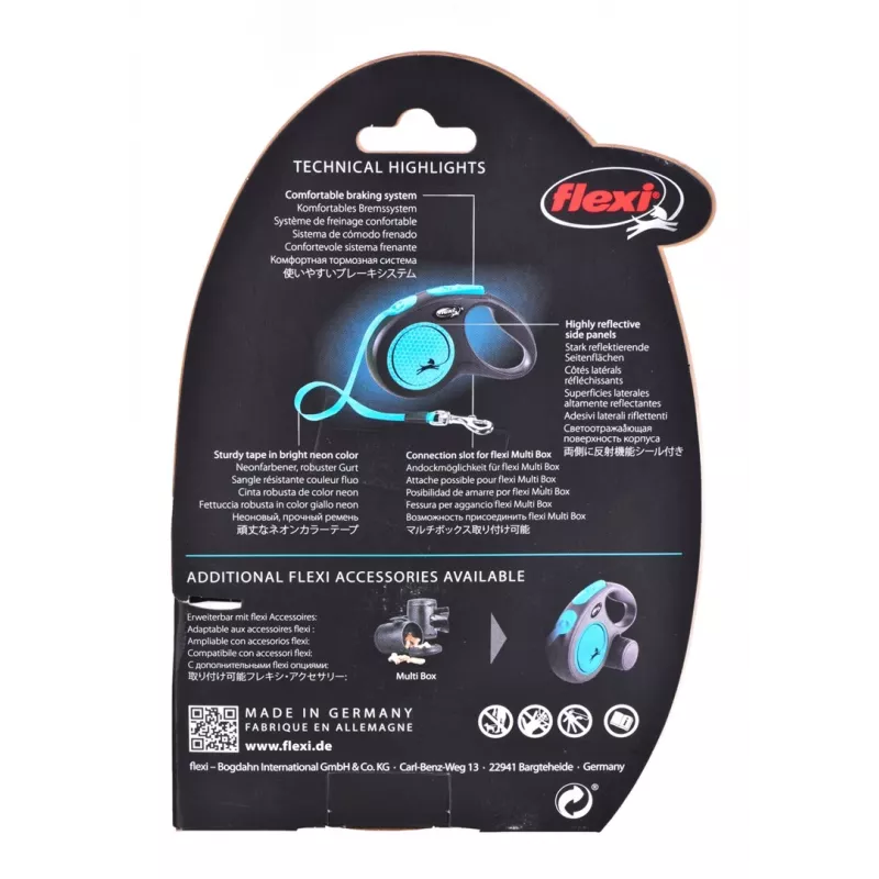 Trela para cães Flexi new Neon S 5 m com enrolamento automático