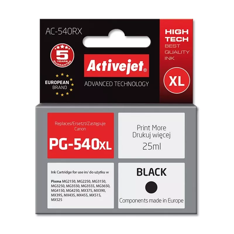 Tinteiro Activejet AC-540RX (substituto para Canon PG-540XL; Premium; 25 ml; 700 páginas, preto)