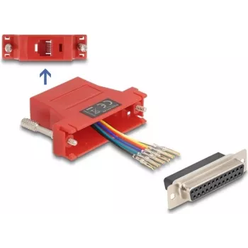 Conjunto de montagem D-Sub 25 pinos fêmea para RJ12 fêmea, DELOCK, vermelho