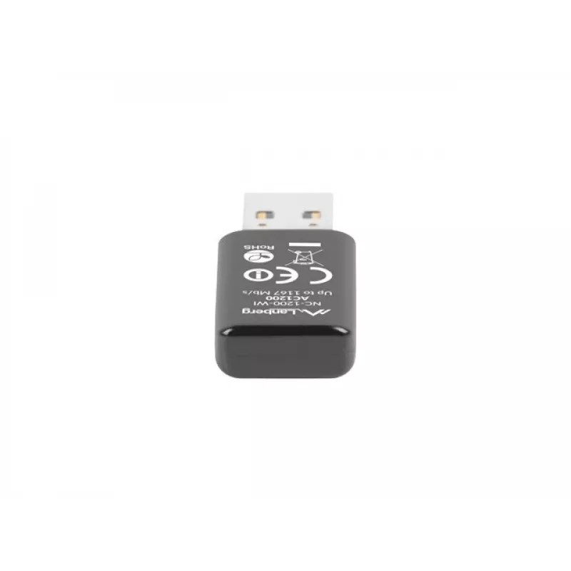 Lanberg NC-1200-WI adaptador WiFi USB 3.0 AC1200 de banda dupla, 2 antenas internas, preto