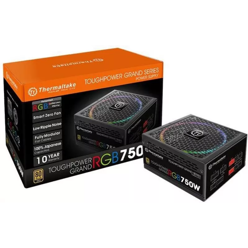 Thermaltake Toughpower Grand RGB 750W fonte de alimentação modular PS-TPG-0750FPCGEU-R, ATX 2.4, 80 PLUS Gold, PFC ativo, ventoinha de 140 mm