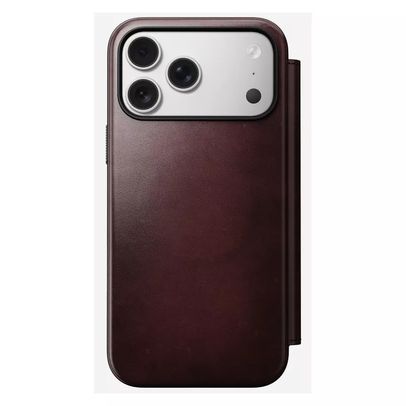 Capa para telemóvel Nomad Modern Leather Folio para iPhone 17 Pro Max — pele, TPU, PC, alumínio, borgonha, 16 cm (6,3 polegadas)