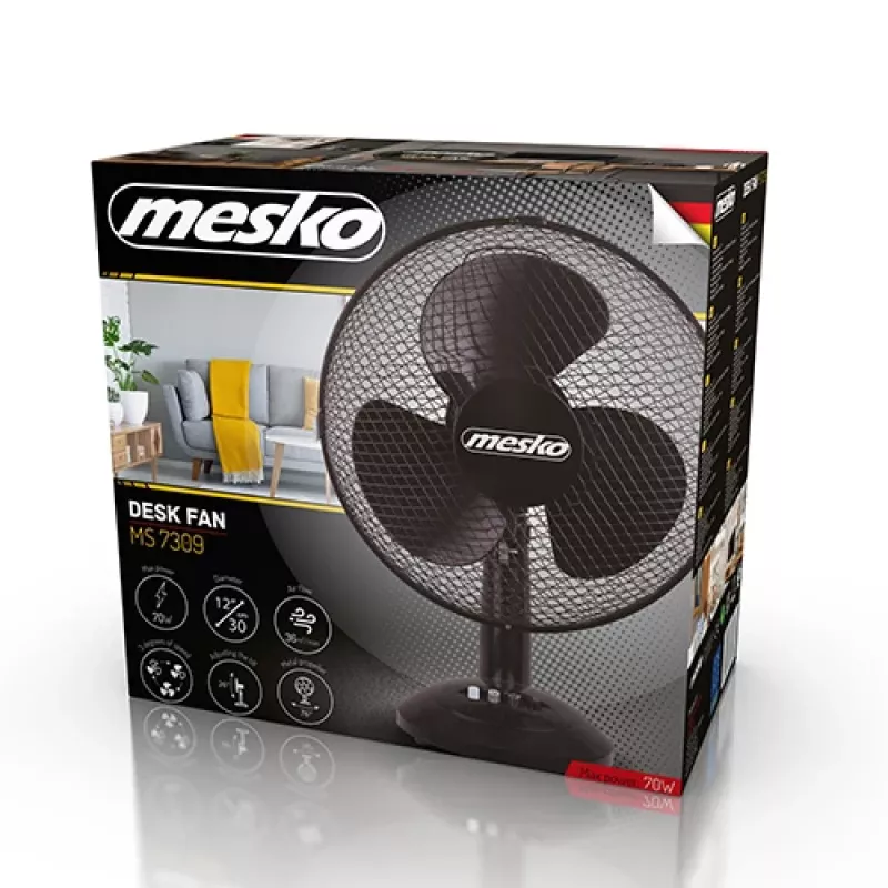Mesko | Ventilador | MS 7309 | Ventilador de mesa | Preto | Diâmetro 30 cm | Níveis de velocidade 3 | Oscilação | 40 W | Não