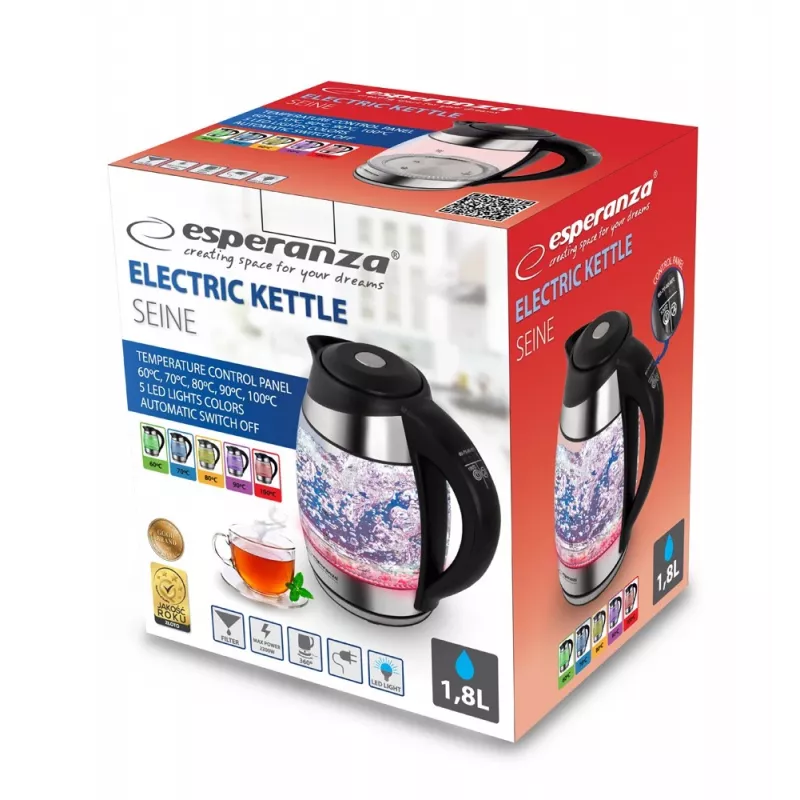 Esperanza EKK026 Chaleira 1,7 L 2200 W preta, transparente