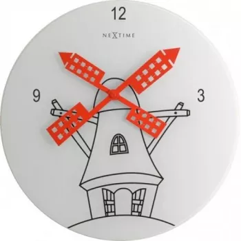 Relógio de parede NeXtime 8807 Windmil, Ø30 cm, branco/preto/vermelho