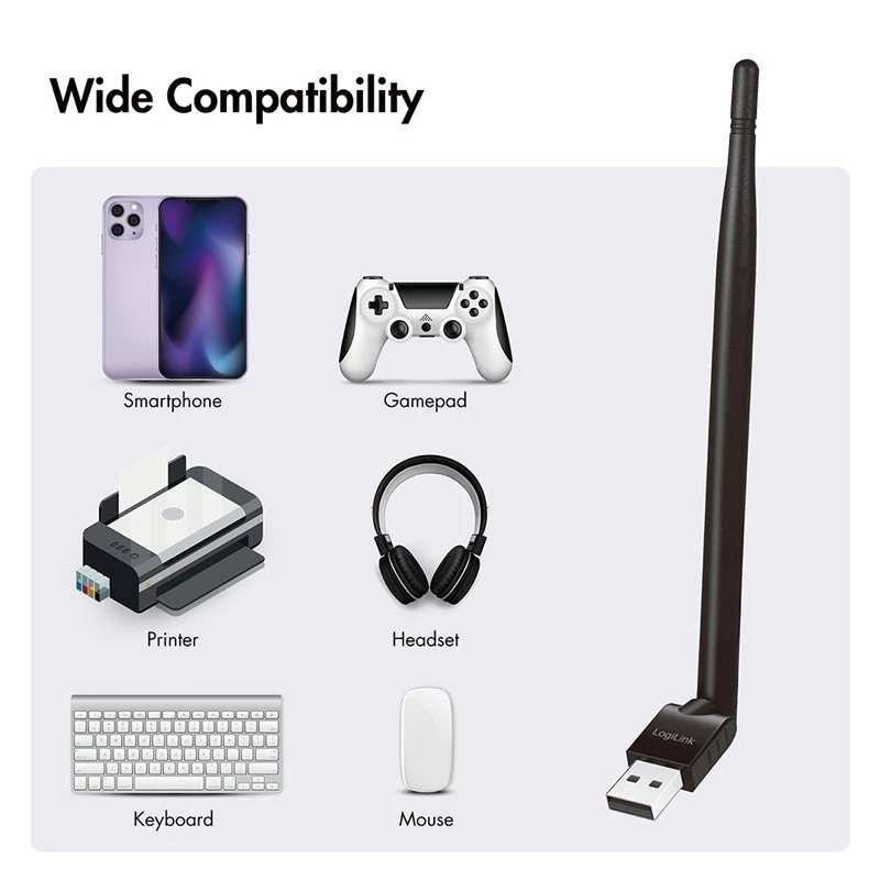 Adaptador USB - Bluetooth 5.3 LogiLink com antena, preto alcance: 150 m, ligação: ficha USB-A, Bluetooth - 1 unid. (BT0067)