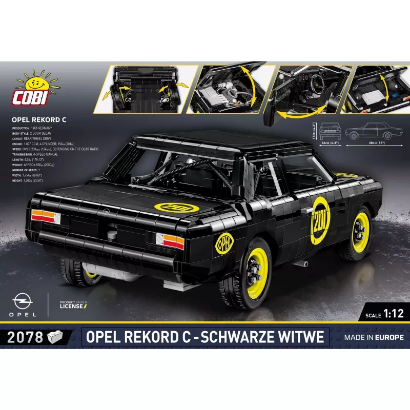 Conjunto de construção Cobi Opel Rekord C, carro modelo de plástico, 2078 peças, idade 10+