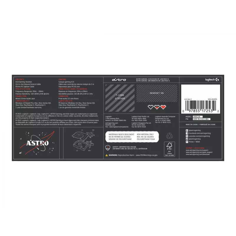 Logitech ASTRO Gaming A10 Gen 2 - Headset - Over-Ear - Com fios - Ficha jack 3,5 mm - Preto (939-002047)