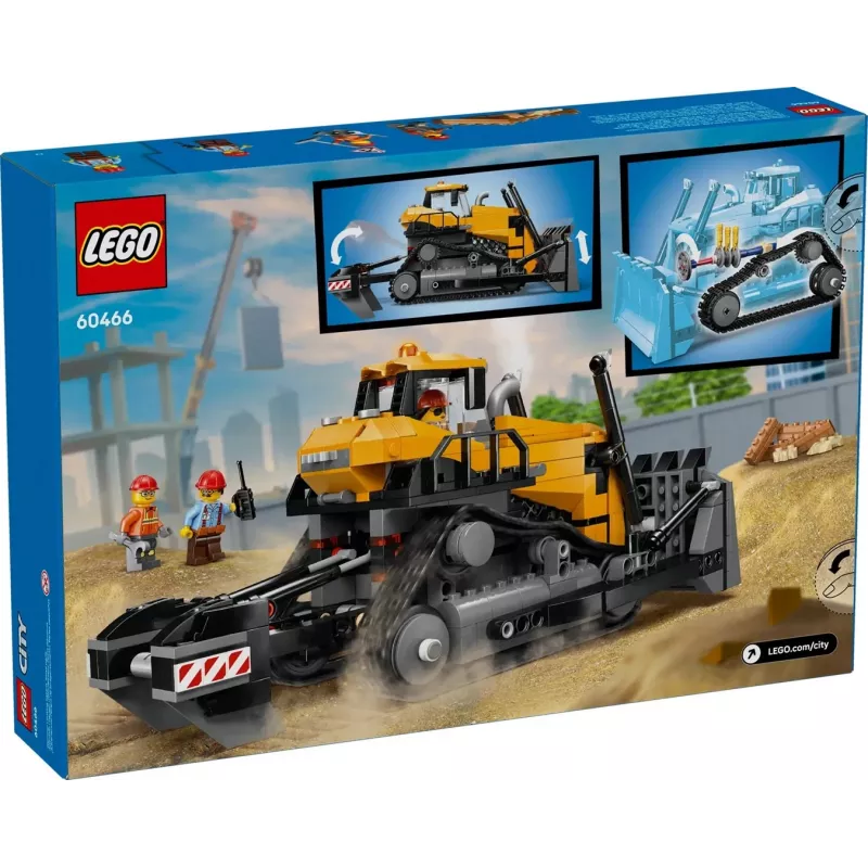 LEGO City 60466 Bulldozer amarelo com pá carregadora frontal conjunto de construção, 682 peças, 3 minifiguras, a partir dos 8 anos