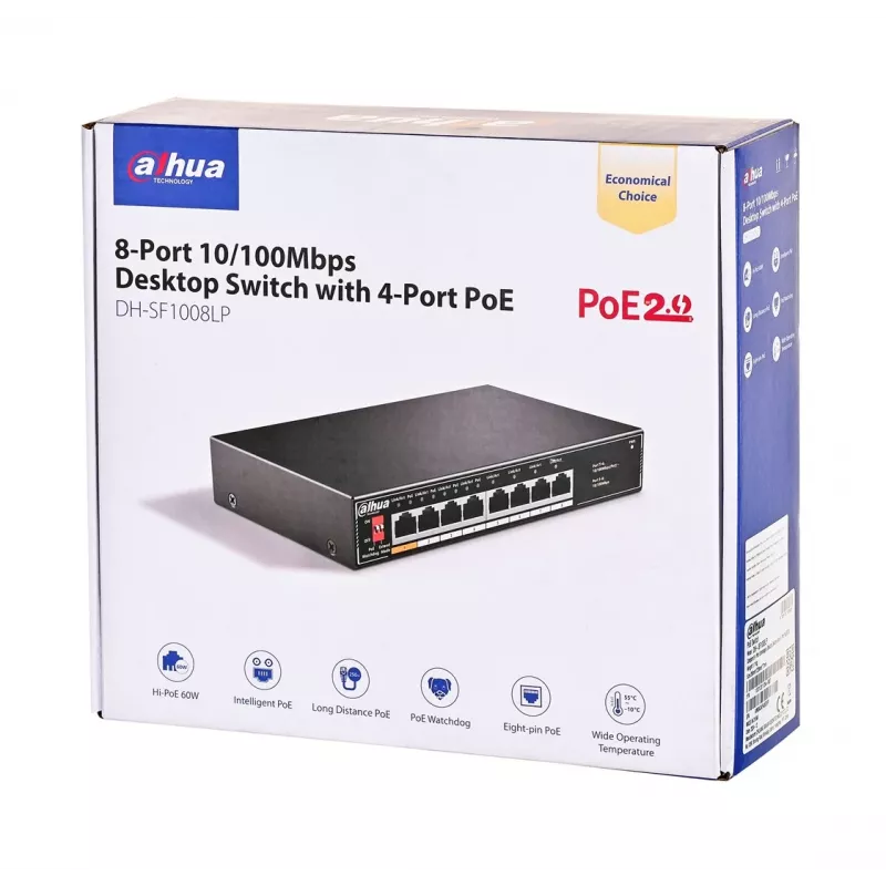 Dahua Technology PoE SF1008LP switch não gerido L2 Fast Ethernet (10/100) Power over Ethernet (PoE) preto
