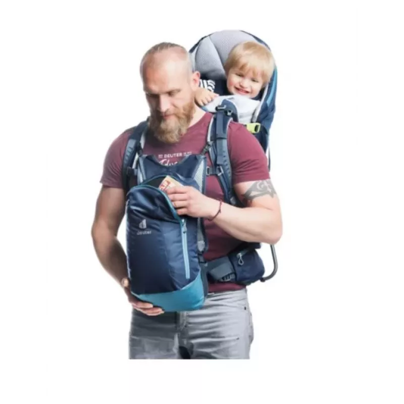 Mochila de transporte de bebé Deuter Kid Comfort Pro, azul, poliamida, máx. 22 kg, proteção solar, bolso lateral