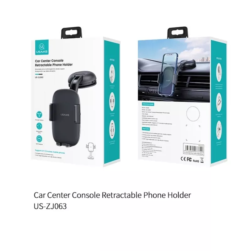 Suporte para automóvel usams ZJ063 para painel ou para-brisas, ângulo ajustável