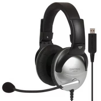 Koss SB45 Headset USB com fios de arco de cabeça para escritório/call center Preto, Prateado