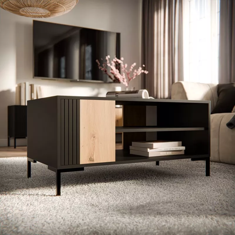 Mesa de centro/jardim Cama MERCI 100 x 55 x 49 cm preto/carvalho artesanal