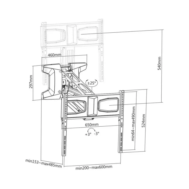 Suporte de parede MACLEAN MC-891 para TV VESA 600x400, inclinável, altura ajustável, carga máx. 35 kg