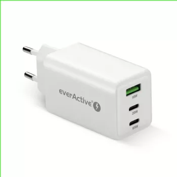 Carregador everActive SQ-655Q 65W, 1×USB-A + 2×USB-C carregamento rápido