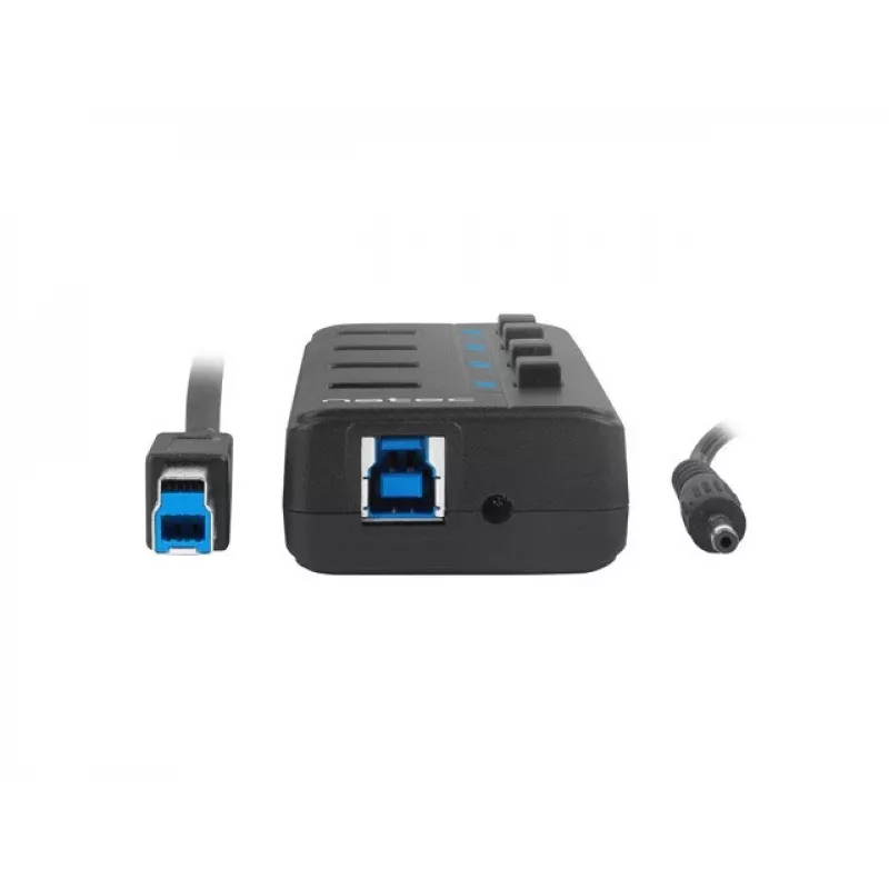 Natec Mantis 2 NHU-1557 hub USB 3.0 de 4 portas, entrada USB Type-B, interruptores ligar/desligar, adaptador de corrente, preto