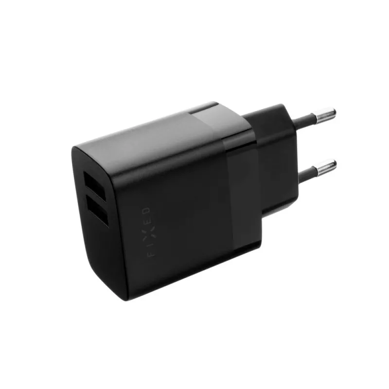 Carregador de viagem fixo com duplo USB FIXC17N-2U-BK, 17 W, adaptador USB portátil, preto