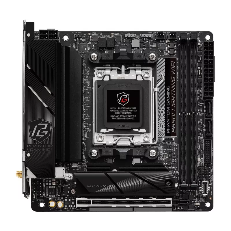 Placa-mãe Mini-ITX ASRock B650I Lightning WiFi — AMD B650, socket AM5, DDR5, 2 DIMM (máx. 96 GB), Wi‑Fi 6E, 2,5Gb LAN
