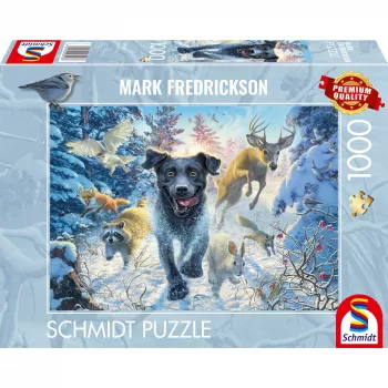 Mark Fredrickson: amor de cão – Labrador preto na neve, Puzzle 1000 peças
