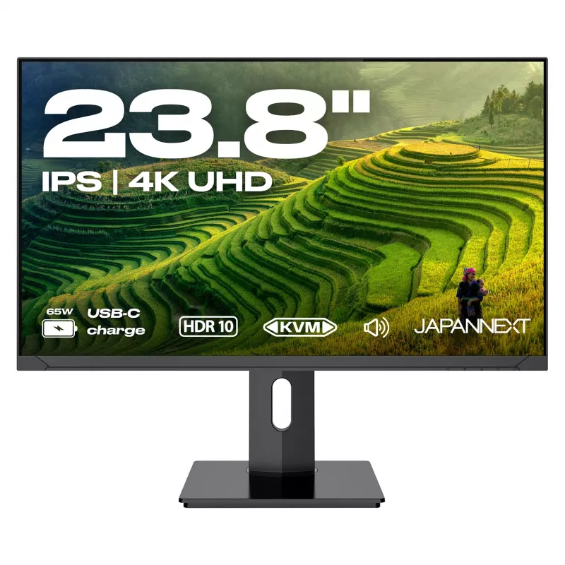 JAPANNEXT Monitor 4K UHD 60,45cm (23,8) 3840x2160 píxeis, Painel IPS, 8 ms, 60 Hz, AMD FreeSync, HDMI, DisplayPort (JN-IPS2380UHDR-C65W-HSP)