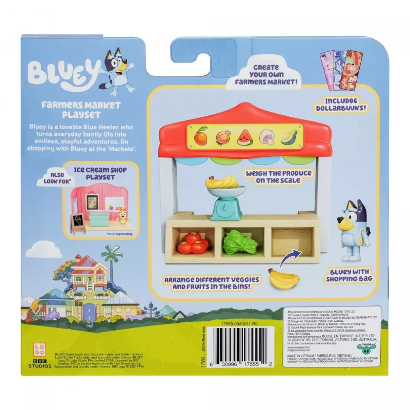 Conjunto de figuras de brincar TMTOYS Mini Bluey Lebensmittelladen BLU17555 – conjunto de mini figuras para diversão