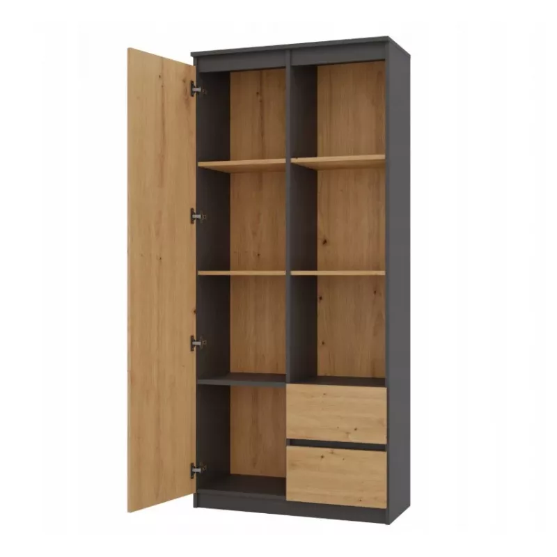 Estante de livros Top e Shop RS-80 BILY, estrutura antracite, porta carvalho Artisan, 7 prateleiras, 2 gavetas, 1800×800×350 mm