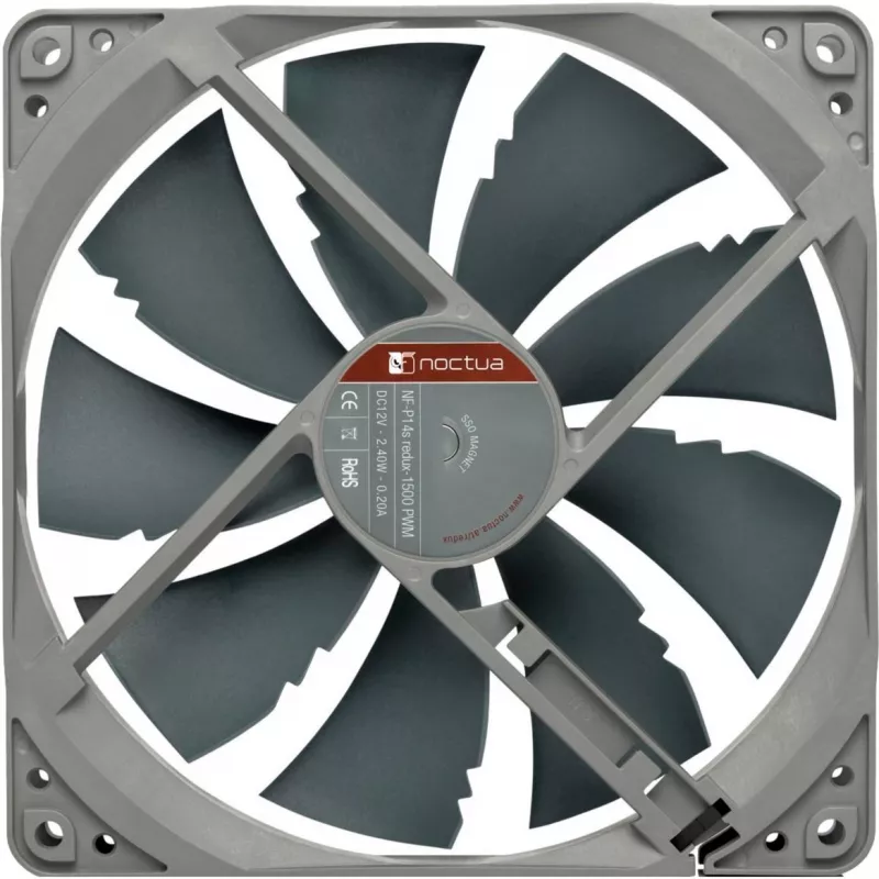 Ventoinha Noctua NF-P14S REDUX-1500 PWM 140 mm cinzenta, 12V PWM, 450–1500 RPM, 133,7 m³/h, 25,8 dB