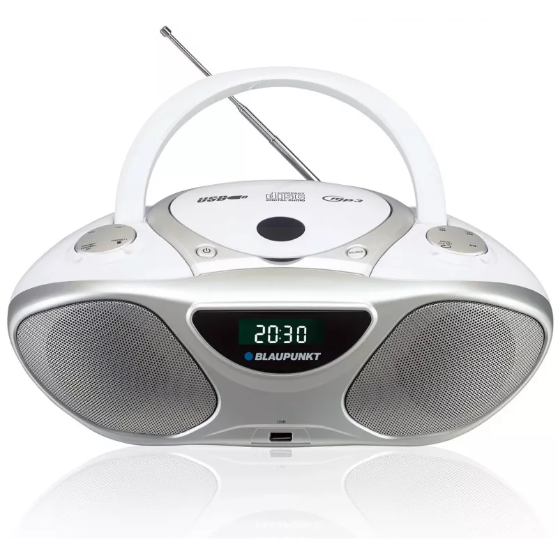 Gravador de CD BLAUPUNKT BB14WH — gravador de CD com reprodução de MP3, USB, LCD, relógio, altifalantes 2x1 W, prateado/branco
