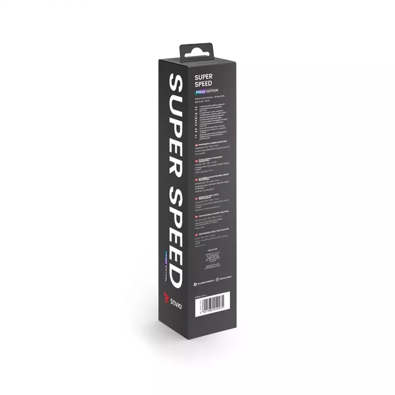 Tapete de rato gaming SAVIO Super Speed L Prism Edition — 700×300×3 mm, roxo, bordas costuradas, base antiderrapante