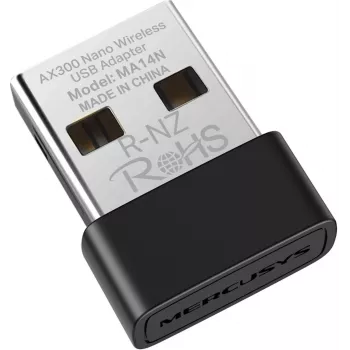 Adaptador USB WLAN MERCUSYS MA14N — USB Type-A, 2,4 GHz single-band, até 287 Mbit/s, preto