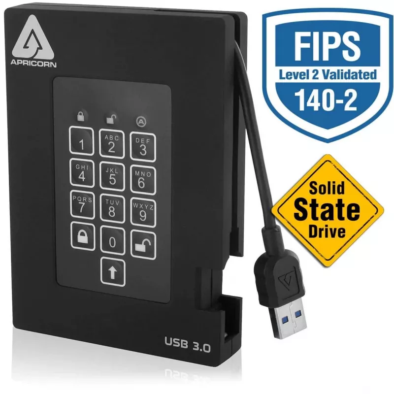 Apricorn SSD ext. 2,5 1TB Aegis Padlock Fortress USB 3.0 256-bit AES-XTS, FIPS 140-2 Lvl2, 4utilizadores (A25-3PL256-S1000F)