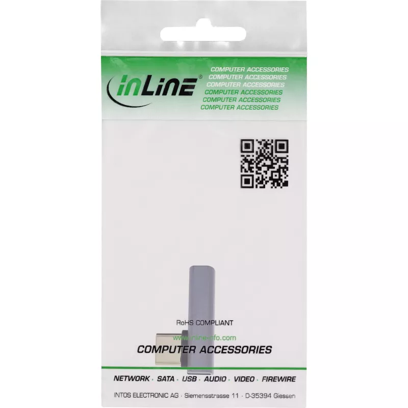 Adaptador InLine USB4, ficha/conector fêmea USB-C vertical angular direita/esquerda, alumínio, cinzento