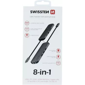 Swissten 8-IN-1 USB-C HUB caixa de alumínio – 440-401-03 (44040103)