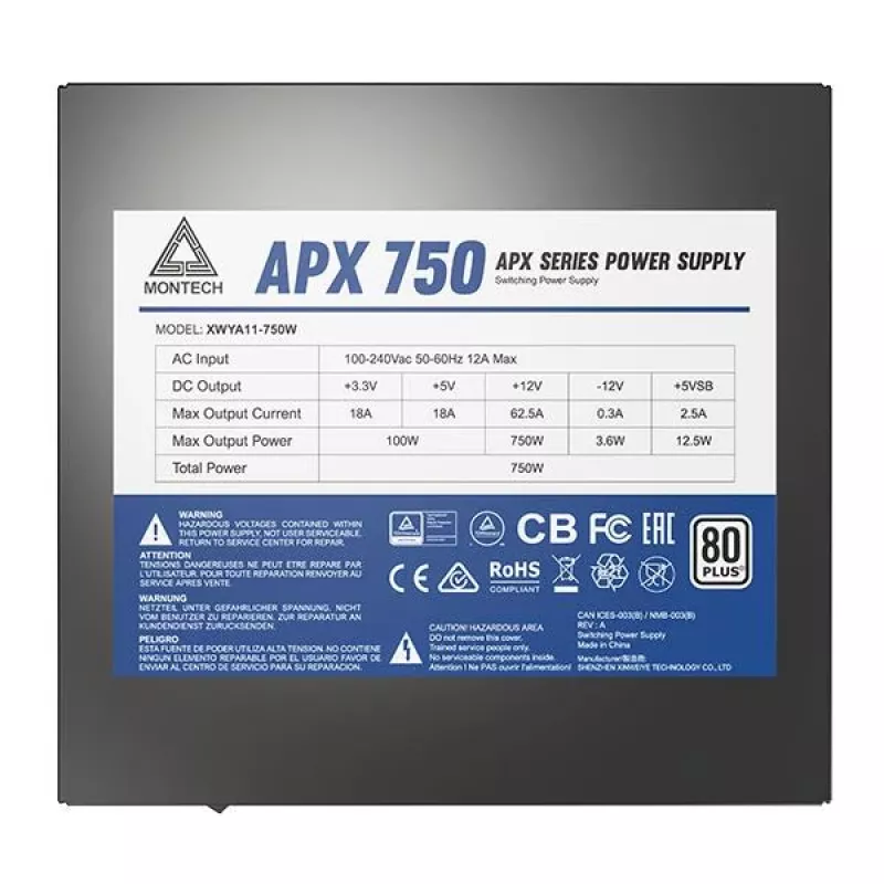 Fonte de alimentação Montech APX750 750 W 20+4 pin ATX ATX preto