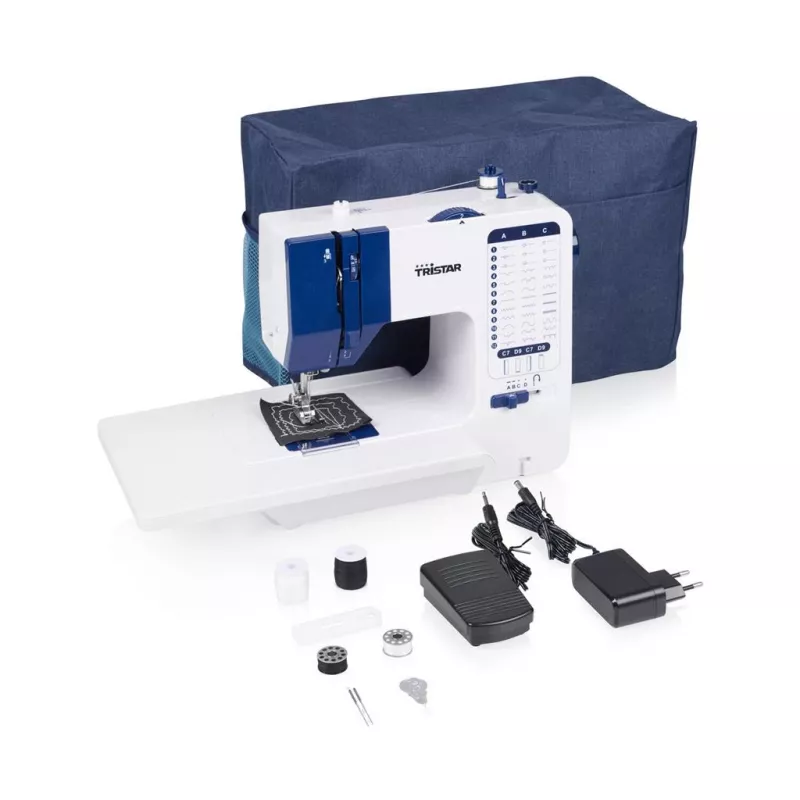 Máquina de costura Tristar SM-6005 — de mesa portátil, 38 padrões de pontos, 1 casa de botão