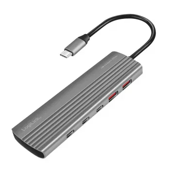 Hub LogiLink USB 3.2 Gen2 4+1 portas 2x USB-A 2x USB-C PD 100W alumínio