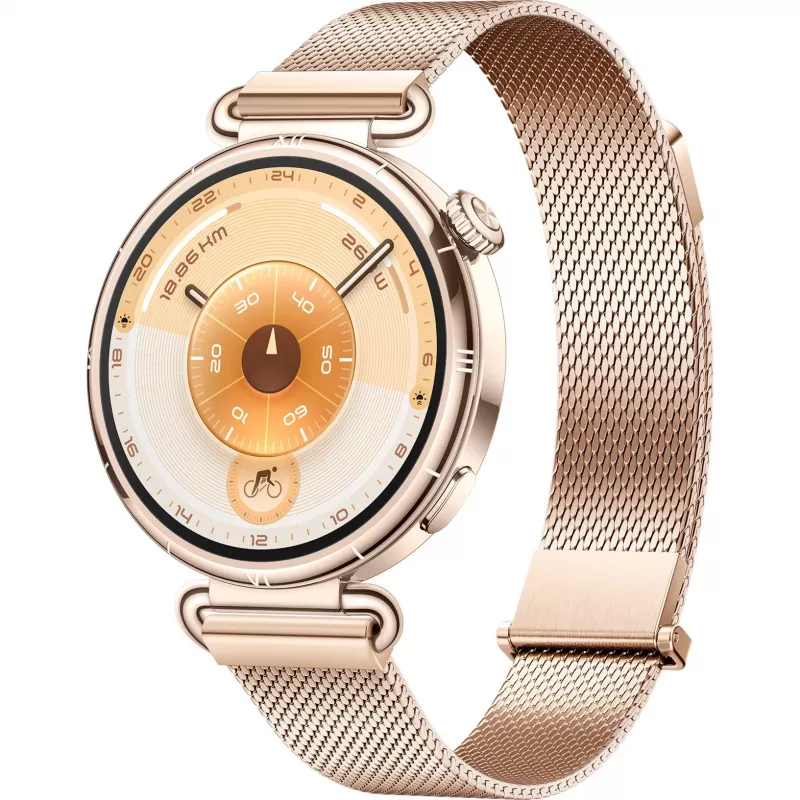 Smartwatch HUAWEI WATCH GT6 1,32 polegadas AMOLED, 41 mm, aço inoxidável, dourado, bracelete Milanese, IP69, bateria de 14 dias