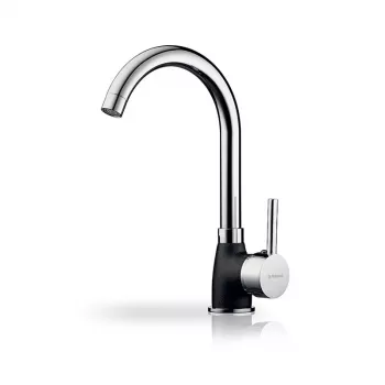 Torneira de cozinha PYRAMIS Bello Duo – corpo em granito, cabeça cromada, monocomando, bica em C orientável, 30 cm de altura, 220 mm de alcance
