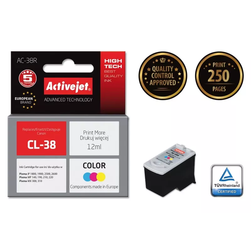 Tinta Activejet AC-38R (substituto de Canon CL-38; Premium; 12 ml; cor)