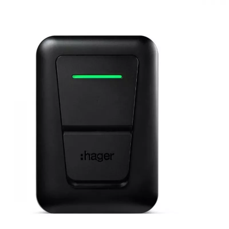 Posto de carregamento de VE de parede Hager witty one 11 kW de 3 fases com ficha Tipo 2, RFID, Bluetooth, cabo de 4,5 m, IP55, IK10