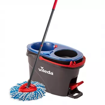 Esfregona VILEDA microfibra 320 mm, cabo telescópico 55–123 cm, lavável, cabeça rotativa 360°, preto/azul/vermelho
