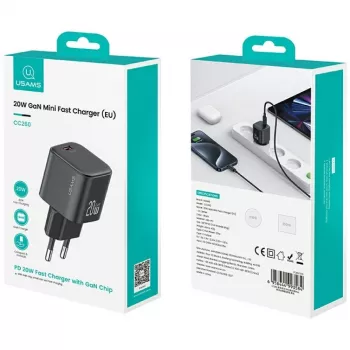 Carregador usams USA001627 20W 1×USB‑C com cabo USB‑C — adaptador de carregamento rápido para telefones e tablets